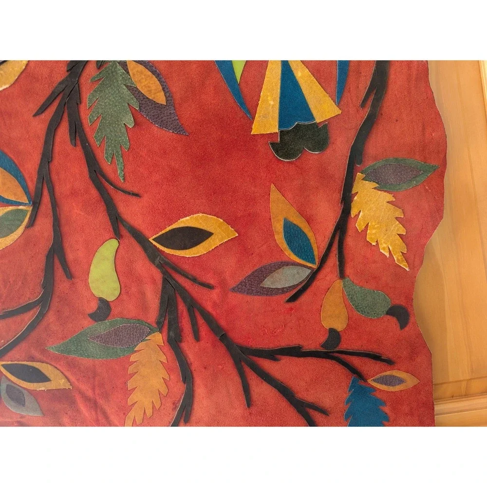 Vintage Handmade Leather Tucan Bird Scene Wall Tapestry By Jose Marcos‎ Brazil